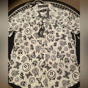 Eighty Eight Goth Print Collared Men’s Button Down Shirt Relaxed Fit Medium